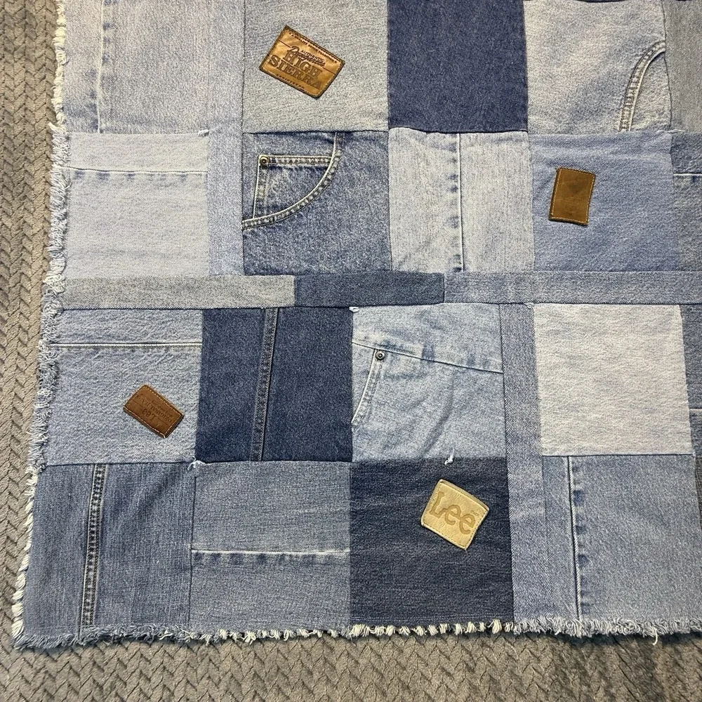 Handmade Denim Quilt Wall Hanging James Hautman Wolves Upcycled Jeans Folk Art